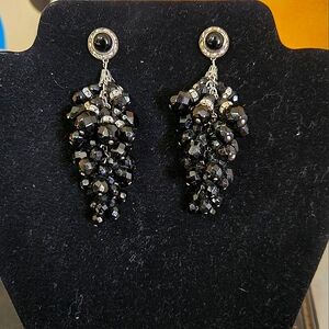 Vintage Grape Cluster Onyx & Crystal Earrings